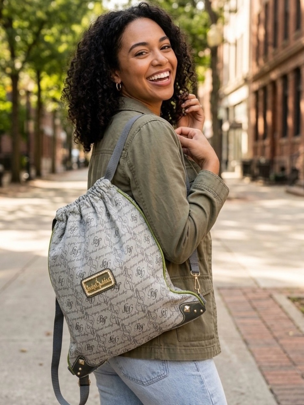 Vintage Baby Phat Monogram Drawstring Backpack